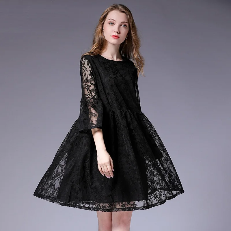 Buy New2018Autumn Lace Dress Loose Casual Elegant