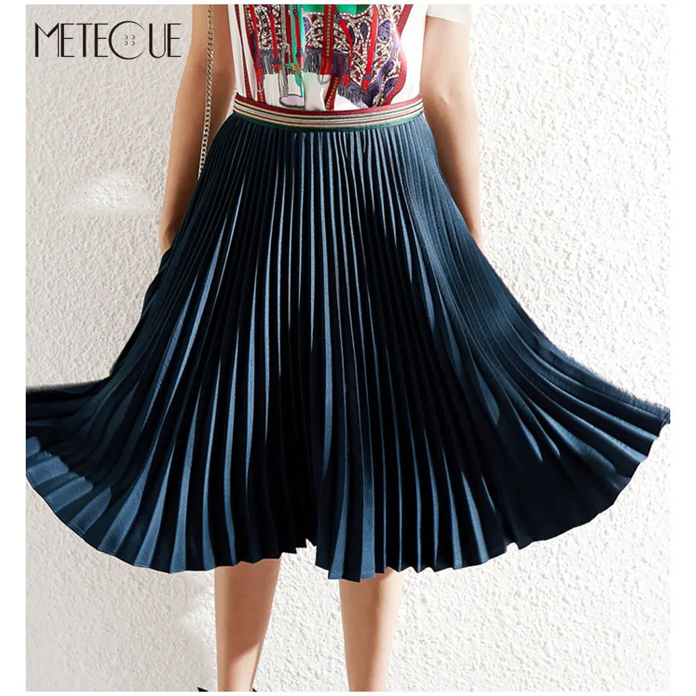 Striped Waist Midi Pleated Skirt 2019 Spring Summer Runway Fashion High