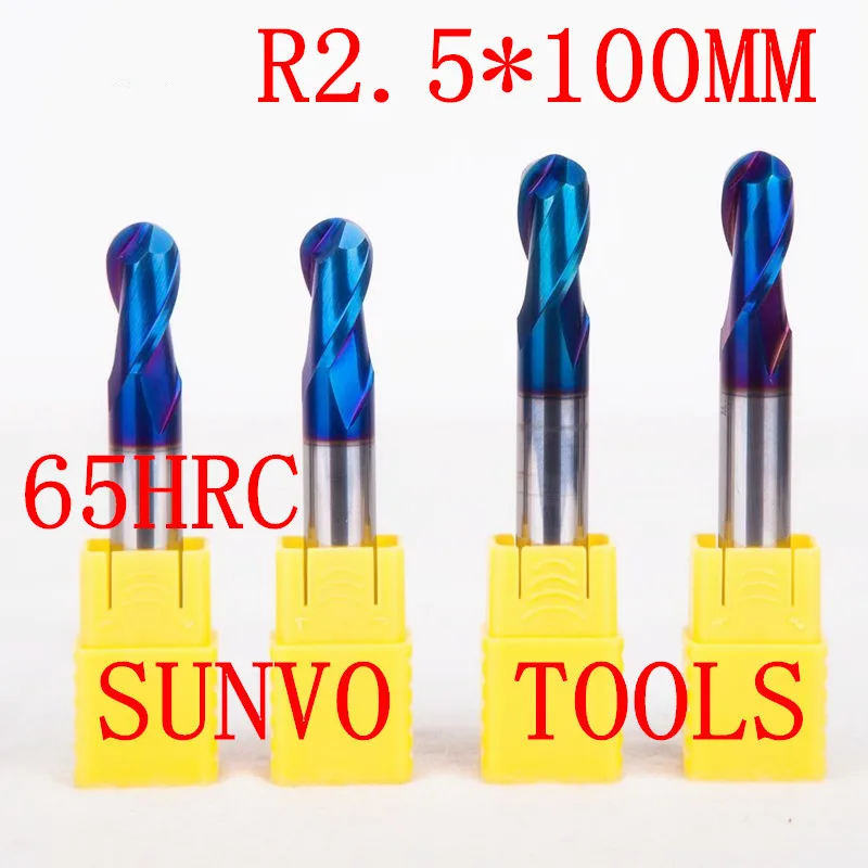 

2PCS R2.5x100MM 5MM HRC45 HRC50 HRC55 HRC60 HRC65 CNC 2 flutes ball nose end mill milling cutter CNC router bit