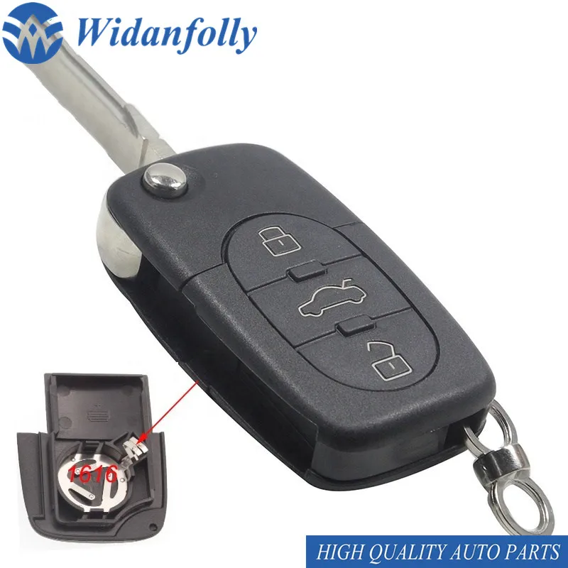 

Widanfolly 3 button Folding Flip Remote Key Shell CR1616 Battery Holder HU66 Blade For TT A2 A4 A6 A8 RS4