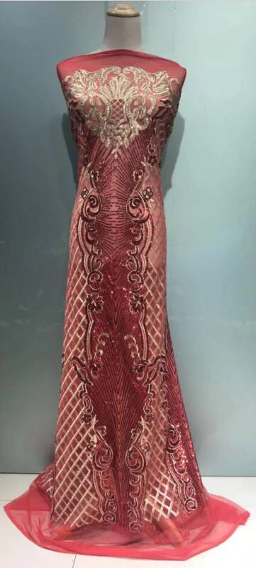 

High quality hot African lace fabrics latest style french sequins nigerian tulle lace fabric with red color For Wedding Dress