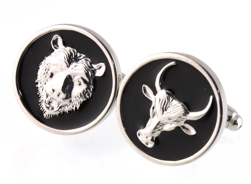 Sunnylink Men's Cuff Links Bull Bear Black Silver Cufflinks for shirt