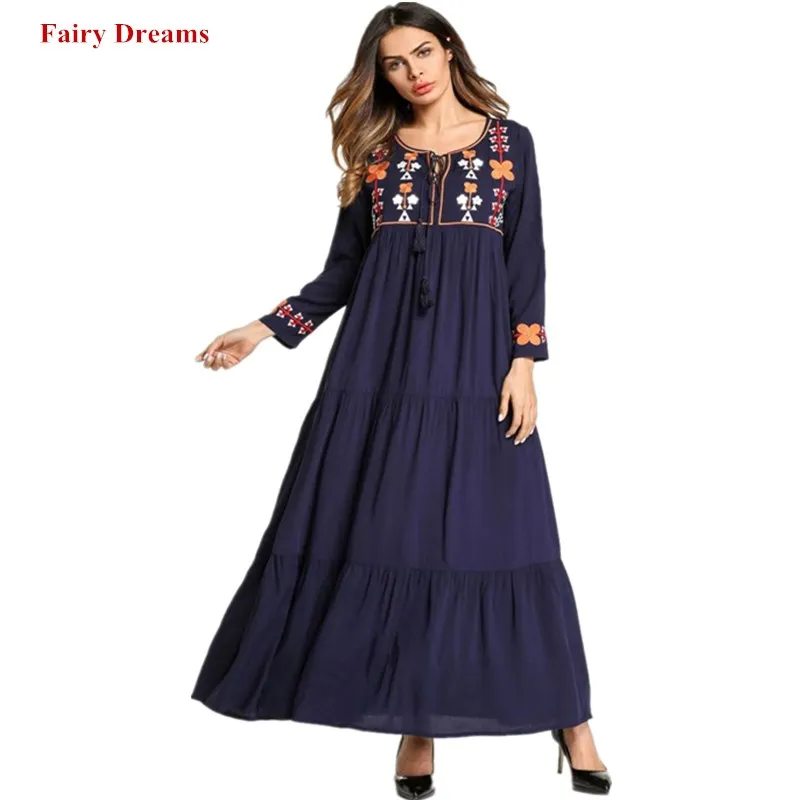 

Muslim Woman Robe Abayas Dubai Embroidery Long Muslim Dress Women Plus Size Islamic Turkish Fashion Clothing Fairy Dreams 2018