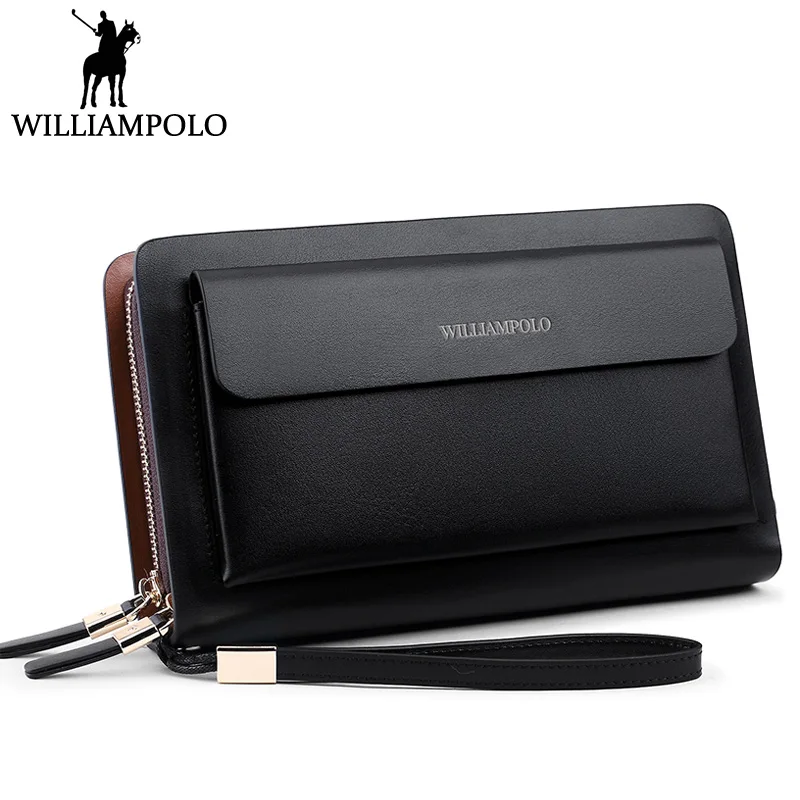 

WILLIAMPOLO Business Clutch Bag Handbag Men Genuine Leather String Handy Wallet Day Clutches Coin Pocket Phone Case Satchels