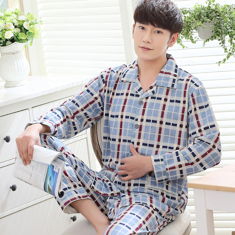 Fashion Style Men's 100 Cotton Loungewear Men's Plaid Printed Pajama