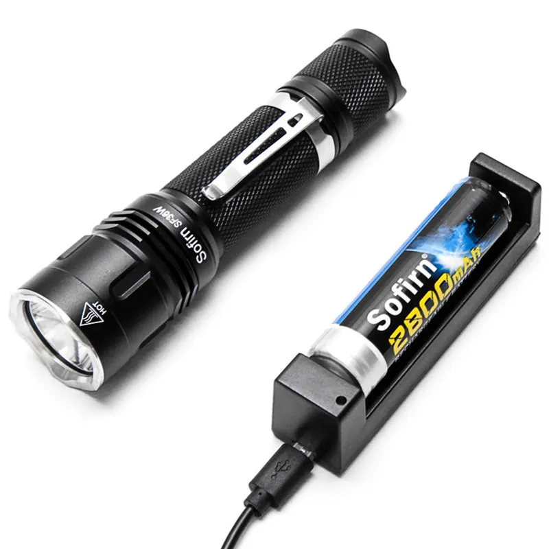 

Sofirn SF36W Kit Tactical LED Flashlight 18650 Cree XPL Warm 3000K Powerful 1000lm Torch Light Bike Camp with battery charger