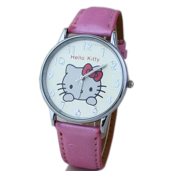 Новые Модные Детские Кварцевые часы Hello Kitty розового цвета для девочек KT
