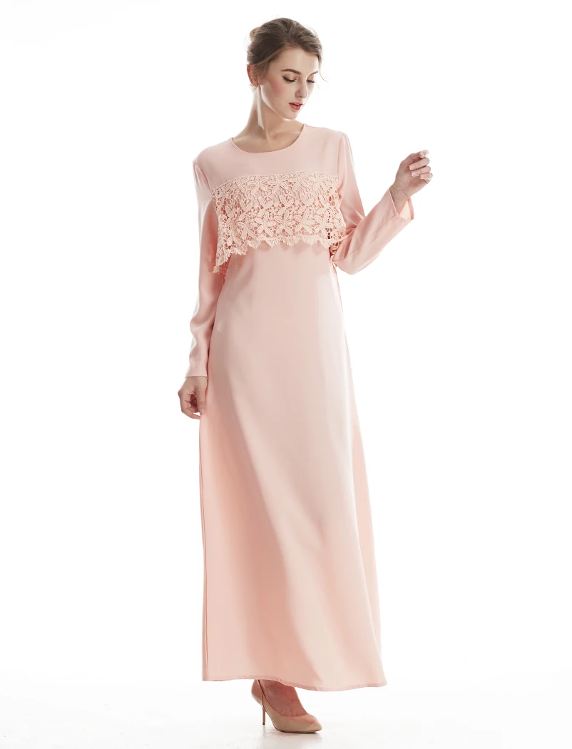 

Muslim Women Clothing Long Sleeve Maxi Dress Jibab Abaya Arab Fashion Lace Stitching Muslim Robe Garment Islamic Long Dresese