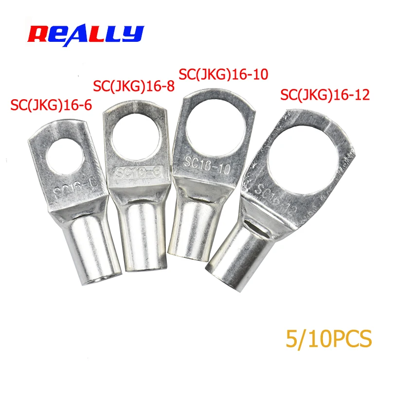

REALLY SC16-6 16-8 16-10 16-12 Copper Cable Lug Kit Bolt Hole Tinned Cable lugs Battery Terminals copper nose Wire connector
