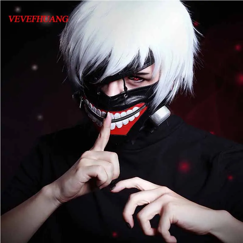 

VEVEFHUANG Tokyo Ghoul Kaneki Ken Mask Adjustable Zipper Masks PU Leather Cool Mask Blinder & Wigs Halloween Accessories
