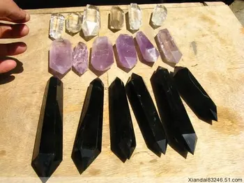 

18 natural amethyst-obsidian-clear quartz crystal point