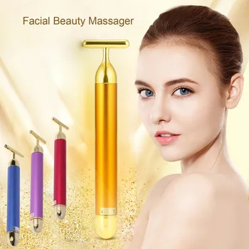

Slimming Face roller 24k Gold Colour Vibration Facial Beauty Roller Massager Stick Lift Skin Tightening Wrinkle Bar