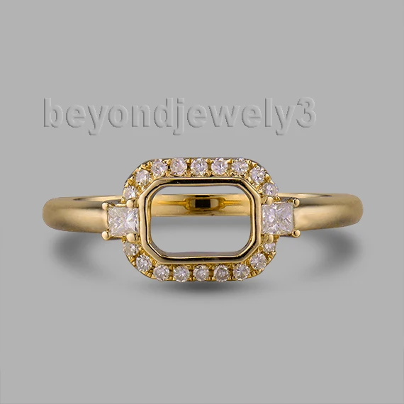 Unique Emerald Cut Diamond Ring Setting 4x6mm18Kt Yellow Gold WU270