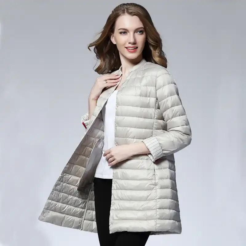 Women's Hooded Long Jacket White Duck Down Ultra Light Slim Solid Coat Overcoat