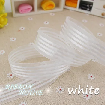 

1'' (25mm) White stripe gift packaging ribbon high quality wedding shiny ribbons