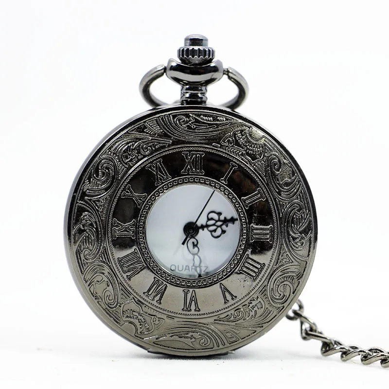 

Vintage Unique Large Black Roma Number Steampunk Quartz Pocket Watch Pendent Necklace relogio de bolso Xmans Gift
