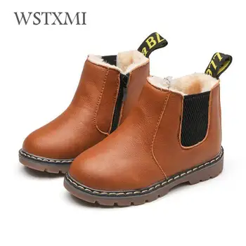 

Autumn Winter Kids Boots for Fashion Baby Girls Martin Boots Plush Warm Boys Shoes Waterproof PU Leather Children Ankle Boots