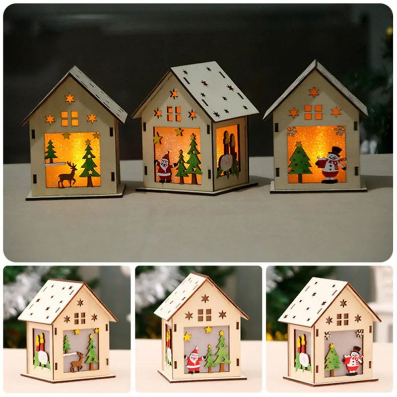 

Festival Led Light Wood House Christmas Tree Decorations For Home Hanging Ornaments Holiday Nice Xmas Gift Wedding Navidad 2018