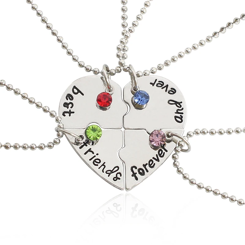 4 Pcsset Trendy Best Friend Necklaces Broken Heart Pendant Necklace Inlaid Milti Rhinestone Bff 