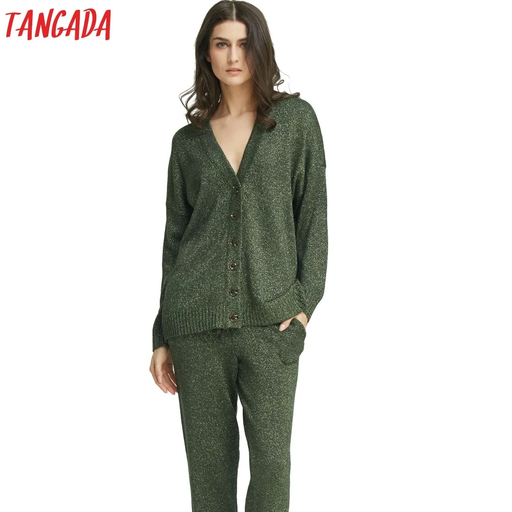 Tangada Fashion 2016 Women Green Cardigan Elegant Knitting