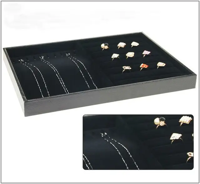 Hot Selling PU Frame Velvet Jewelry Organizer Jewellery Display Ring Box Necklace Earring Holder Various Models for Option ring and necklace