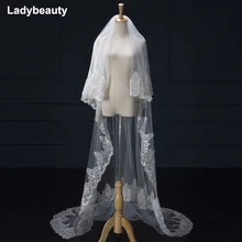 Реальные фотографии свадебная вуаль цвета слоновой кости 3 м с расческой с бисерной вышивкой и кружевами, Мантилья свадебная обувь свадебные аксессуары, Фата Свадебные вуали Veu De Noiva