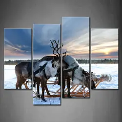 Настенная картина в рамке фотографии оленей снег WinterCanvas печати работа офисный Декор