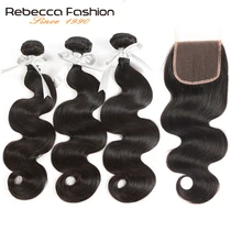 Rebecca Nicht Remy Haar Körper Welle Menschliches Haar 3 Bundles Mit Verschluss Brasilianische Haarwebart Bundles Mit 4X4 spitze Schließung