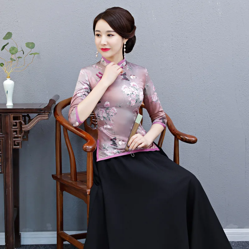 Модное платье с коротким рукавом, топы, короткая Китайская традиционная одежда, женский костюм танга, топы большого размера, для мамы 3XL 4XL