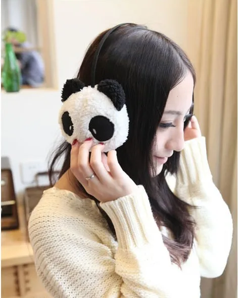 CUHAKCI Winter Cute Earmuffs Panda Ear Muff Warmer New Gilrs Black White Small Panda Design Women Pad Fluffy Ear Warmer Earmuffs