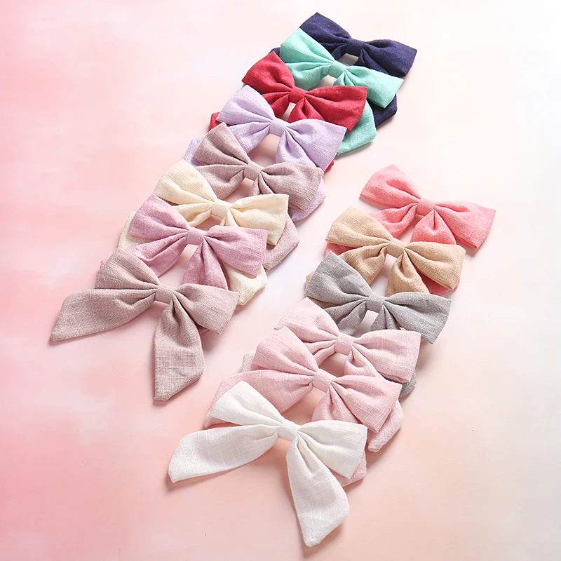 14PCS Newborn Baby Hairpins Handmade Big Bow Cotton Girls Hair Clips