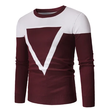 

Sweater Men Autumn Winter New Fashion O-neck Contrast Color Inverted Triangle Double Layer Casual Men Turtleneck Sweater