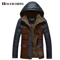 Holyrising jaqueta masculina thick male down jacket Men fashion hooded down coat patchwork denim parka man wholesale