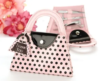 

FREE SHIPPING+Wedding Favors Pink Polka Dot Purse Manicure Set Bridal Shower Gift Pedicure Kit For Guest+100sets