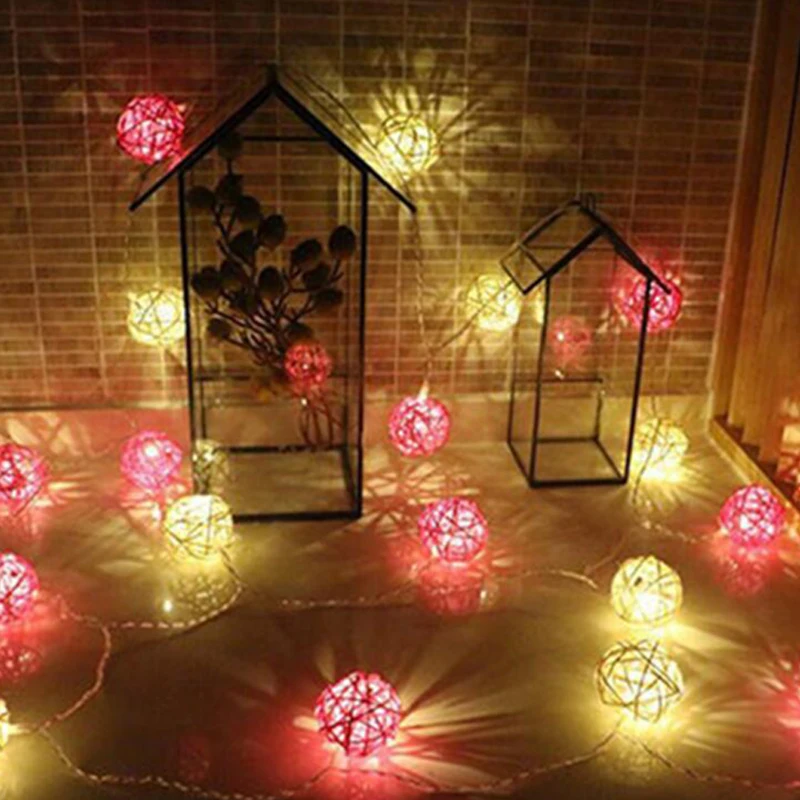 Светодио дный 20 LED s ротанговый шар струнные огни Фея струнная батарея работает Рождественские огни наружная гирлянда свадебное украшение
