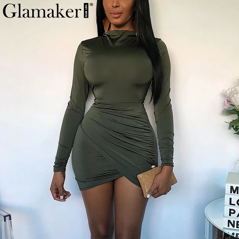 Glamaker Плиссированное короткое платье с высокой талией женское летнее 2018 мини