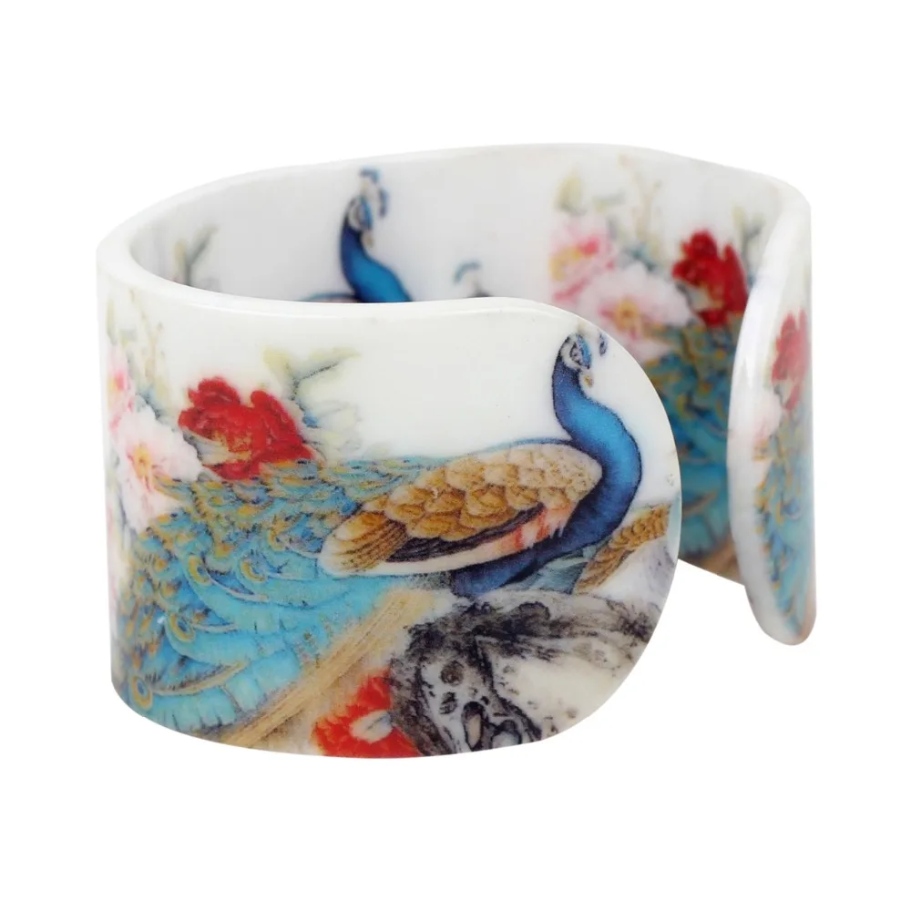 Plastic Chinese Classical Peacock Painting Bangles Bracelets Fashion Vintage Craft Jewelry For Women Girls Ladies Gift