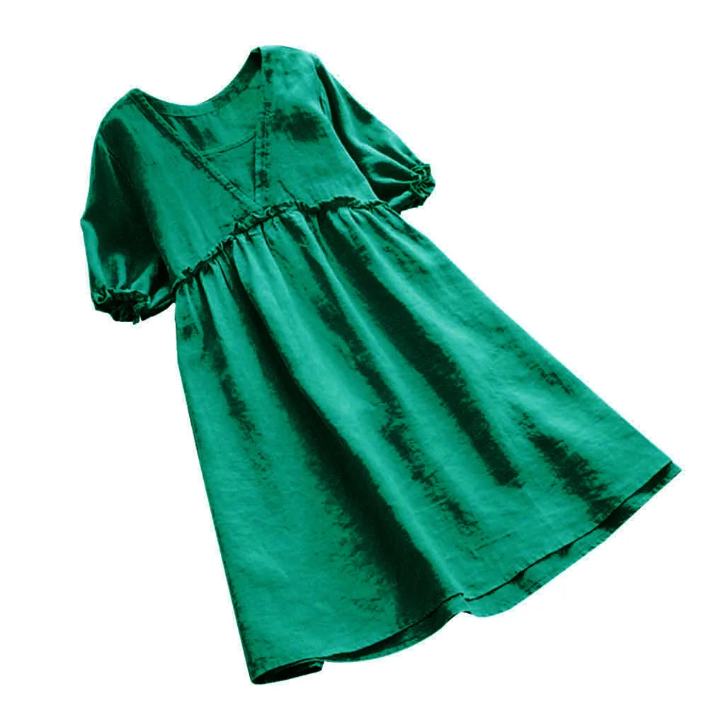 Robe femme b, женское летнее платье с коротким рукавом, однотонное, свободное, с оборками, модный длинный топ, повседневное платье, vestidos femininos, женское элегантное платье