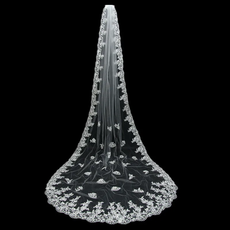 LORIE Cathedral Veil 3M Tulle Wedding Veils Short With Cut Edge Lace Bridal Veil with Comb High quality
