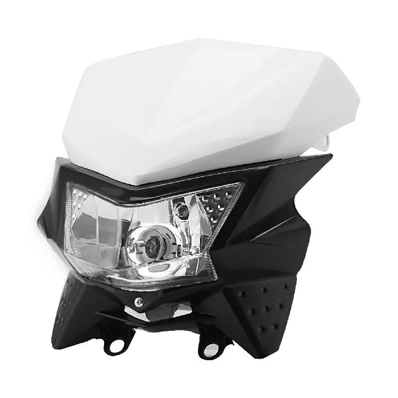 Ironwalls Universal Black White Motorcycle Headlight Fairing Kit With City Light 12V For Honda Yamaha Suzuki Kawasaki Dirt Bike Ironwalls Universal Black White Motorcycle Headlight Fairing Kit With City Light 12V For Honda Yamaha Suzuki Kawasaki Dirt Bike