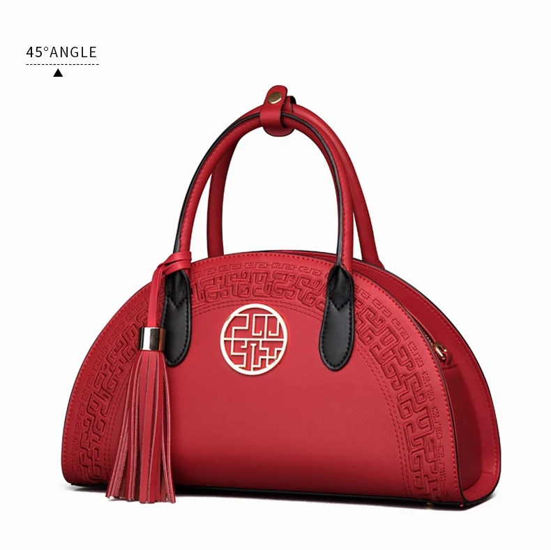 PMSIX новые винтажные сумки из коровьей кожи, китайский стиль, сумка на плечо, красная/черная вышивка, свадебные модные сумки-тоут P120024
