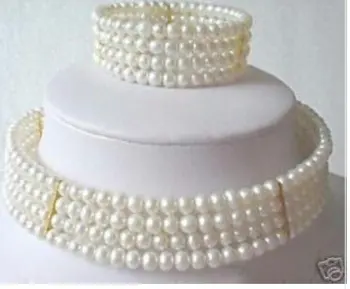 

FREE SHIPPING>>>@@ Stuning New 6mm Pearl Choker Necklace Bracelet set