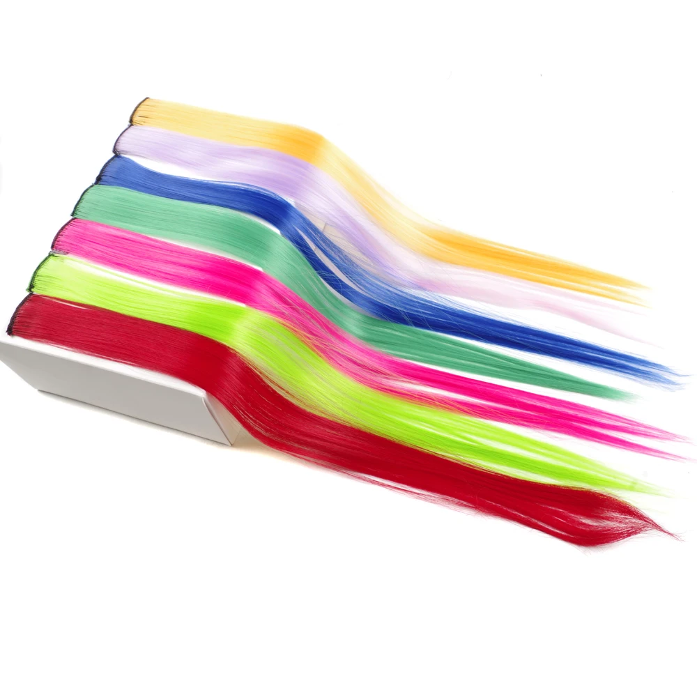 Sallyhair Clip Hair 20inch One Piece Hairpiece Color Synthetic Long Straight Hair Extensions Pink Yellow Blue Purple For Women Sallyhair Clip Hair 20inch One Piece Hairpiece Color Synthetic Long Straight Hair Extensions Pink Yellow Blue Purple For Women