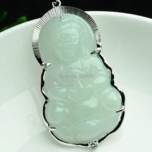 Аутентичные грузов Джейд Гуаньинь кулон инкрустированные jade Гуаньинь Серебряная нефрит ожерелье