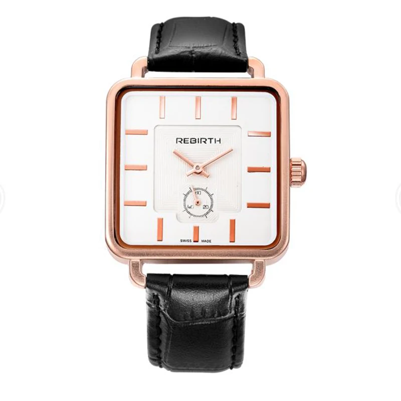 Black Rose Gold REBIRTH мужские часы Топ бренд класса люкс relojes hombre квадратные часы мужские кожаные бизнес часы relogio masculino saat - Цвет: Black Rose Gold