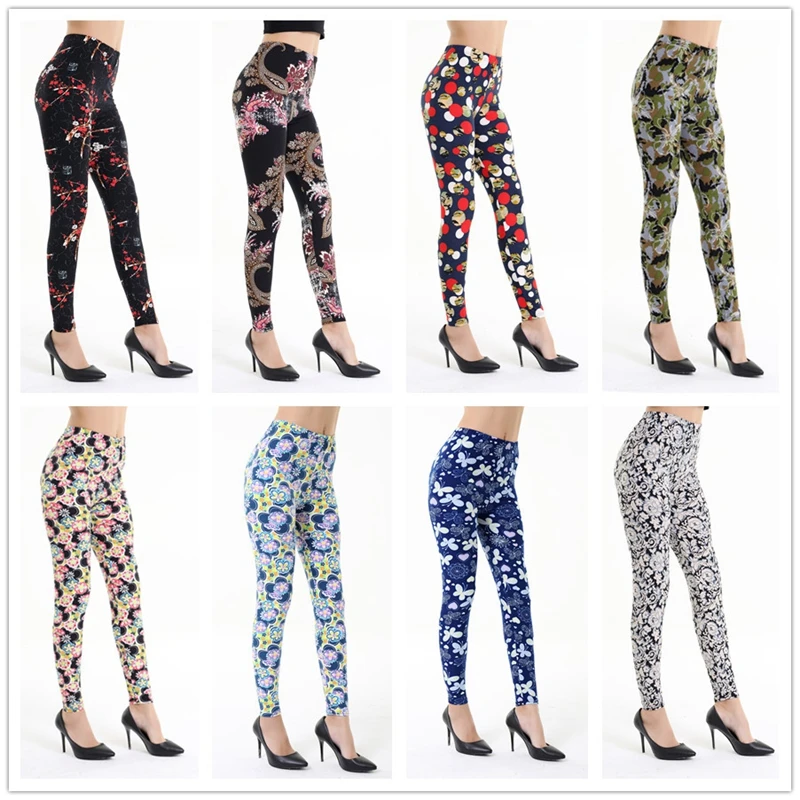 

2019 New Floral patterned Printed Leggings Fashion Sexy Women Lady Slim elastic Pants Black white Vintage graffiti trousers