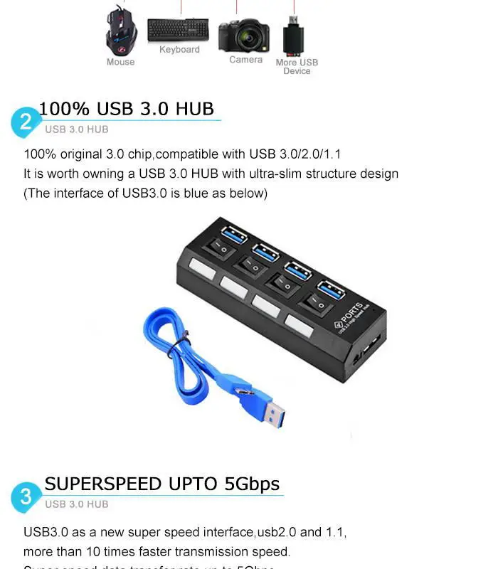 SITU usb-хаб 3,0 4/7 портов Micro USB 3,0 концентратор разветвитель с адаптером питания USB Hab высокоскоростной 5 Гбит/с USB разветвитель 3 хаба для ПК