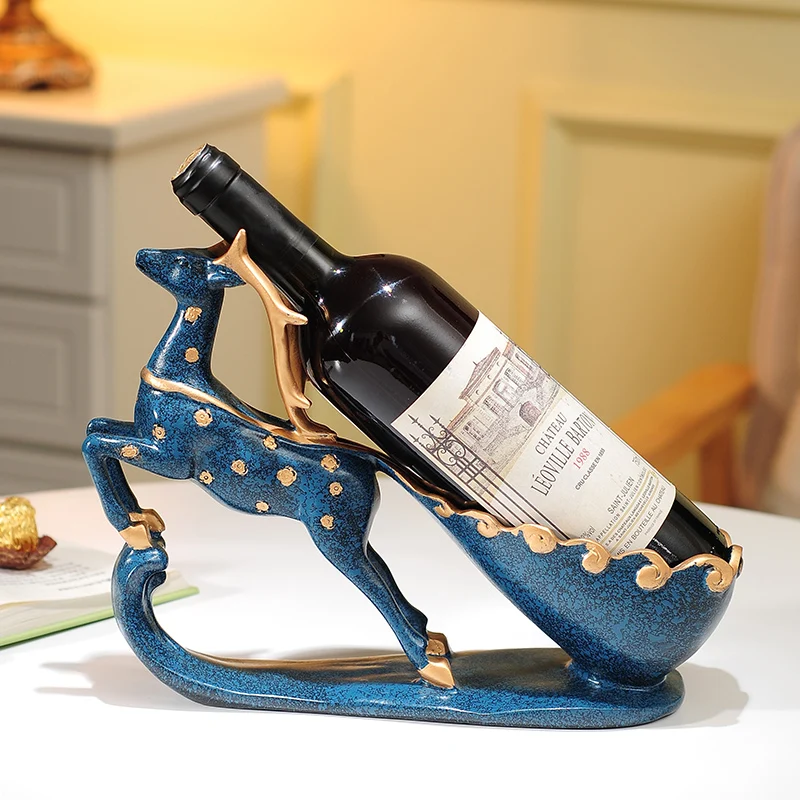 Modern ink blue resin sika deer wine rack figurines home decor crafts decorative frame cabinet kitchen decoration accessory | Дом и сад
