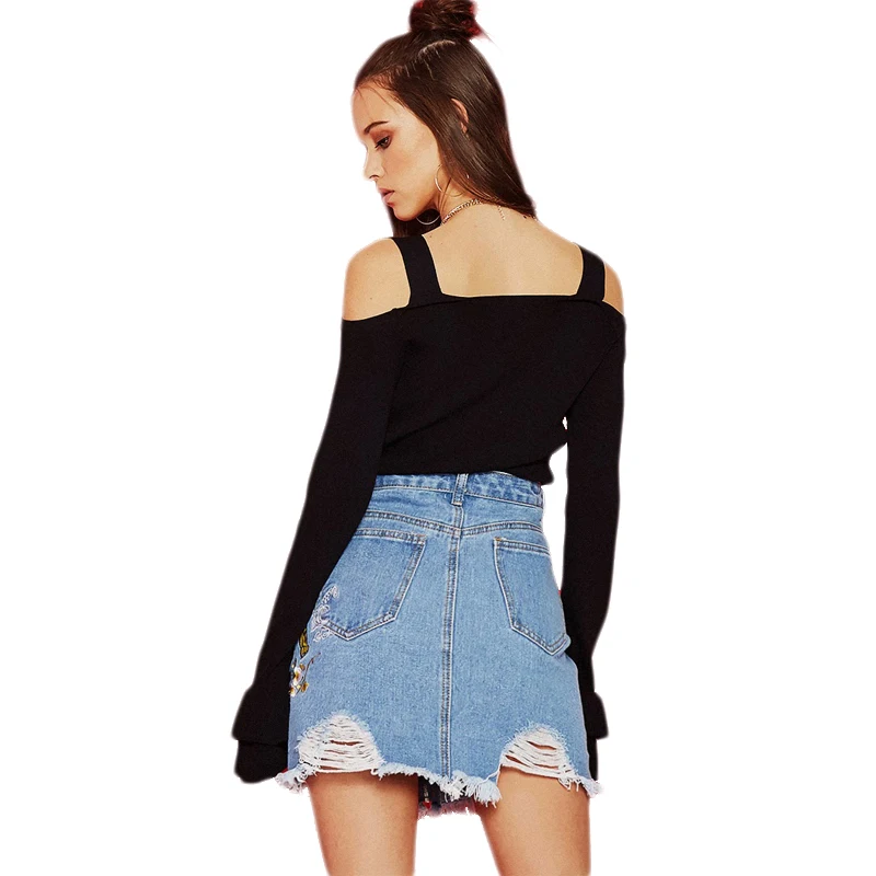 HYH HAOYIHUI 2017Autumn Sexy New Style Black Sweaters Women Ruffles Long Sleeve Off Shoulder Backless Solid Casual Elegant Tops 