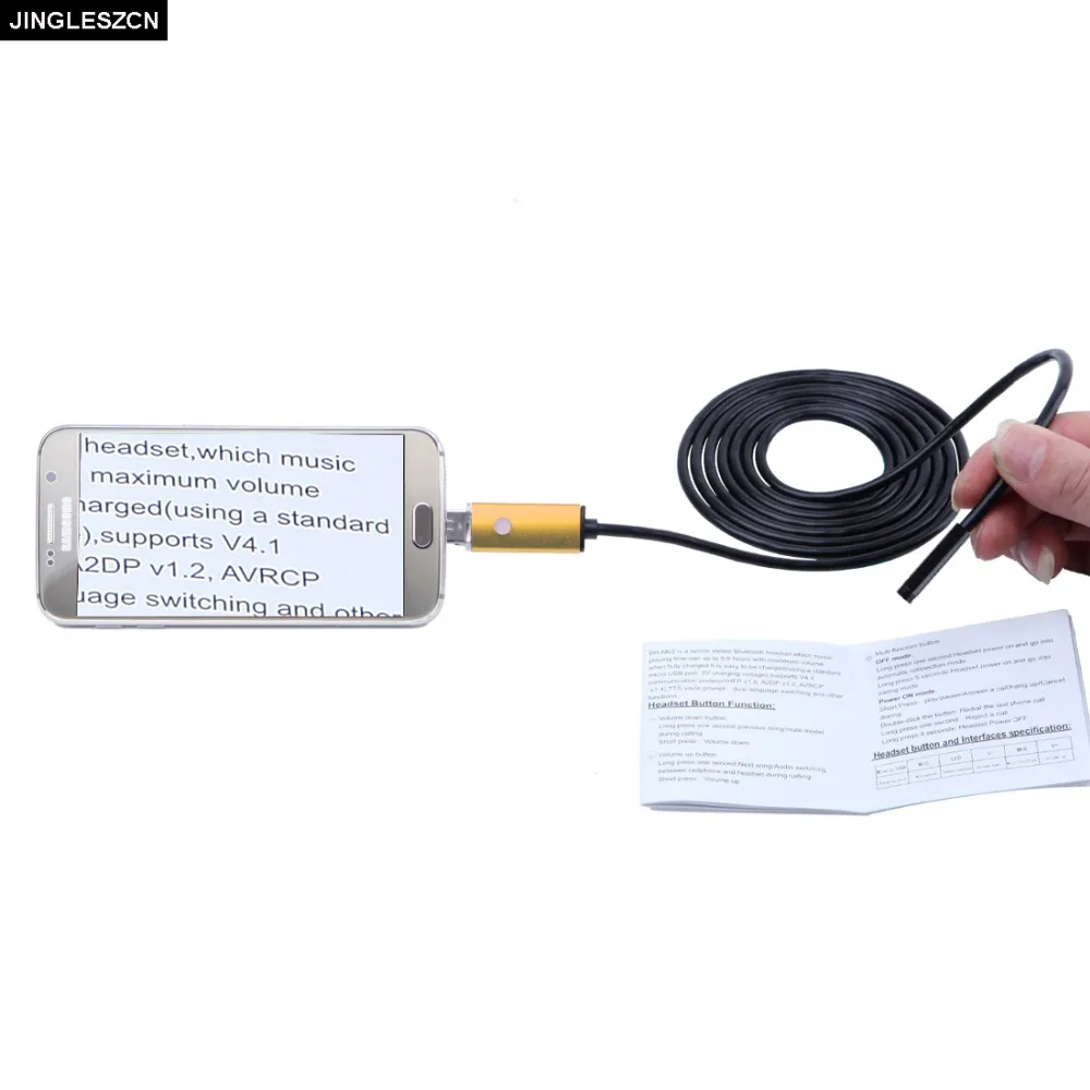 

JINGLESZCN 2 In 1 Mini Camera USB Android Endoscope 7MM Dia 2m 5m 10m Waterproof Borescope Inspection Endoscopio Snake Video Cam